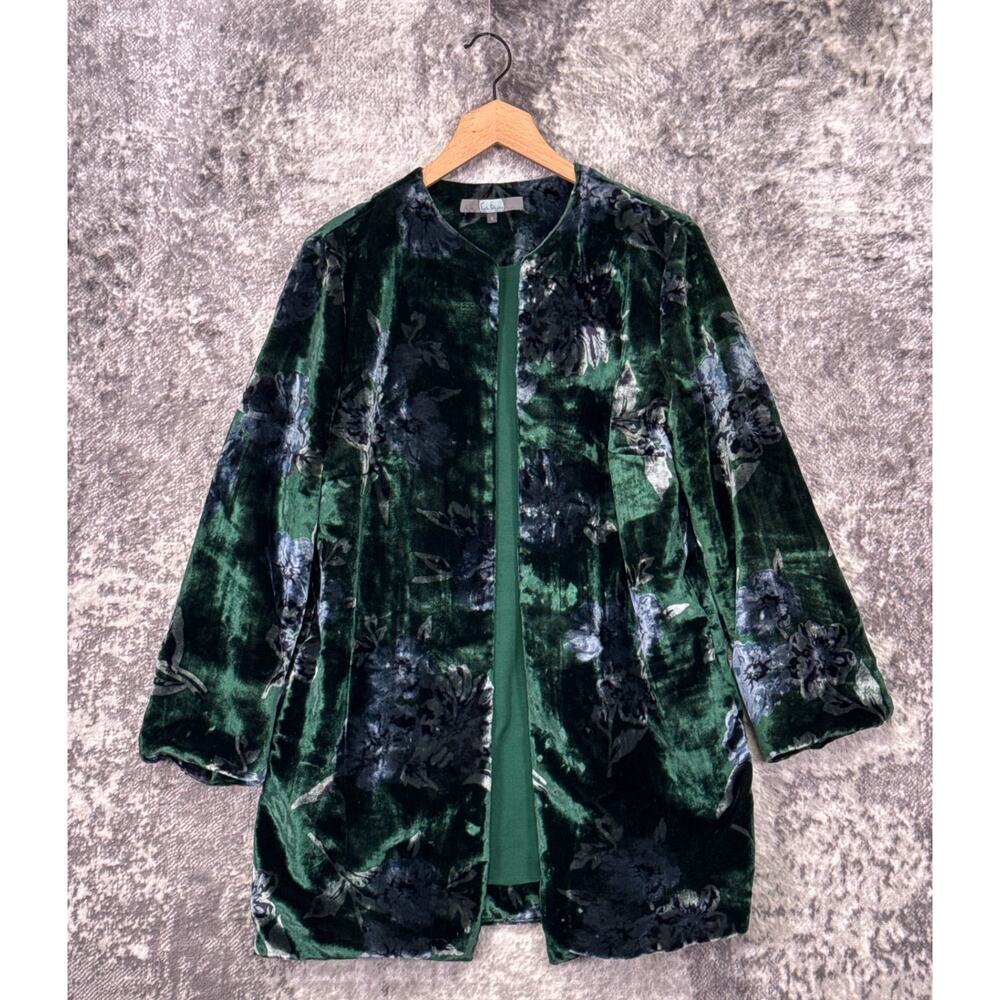 Anthropologie Green Floral Velvet Blazer
